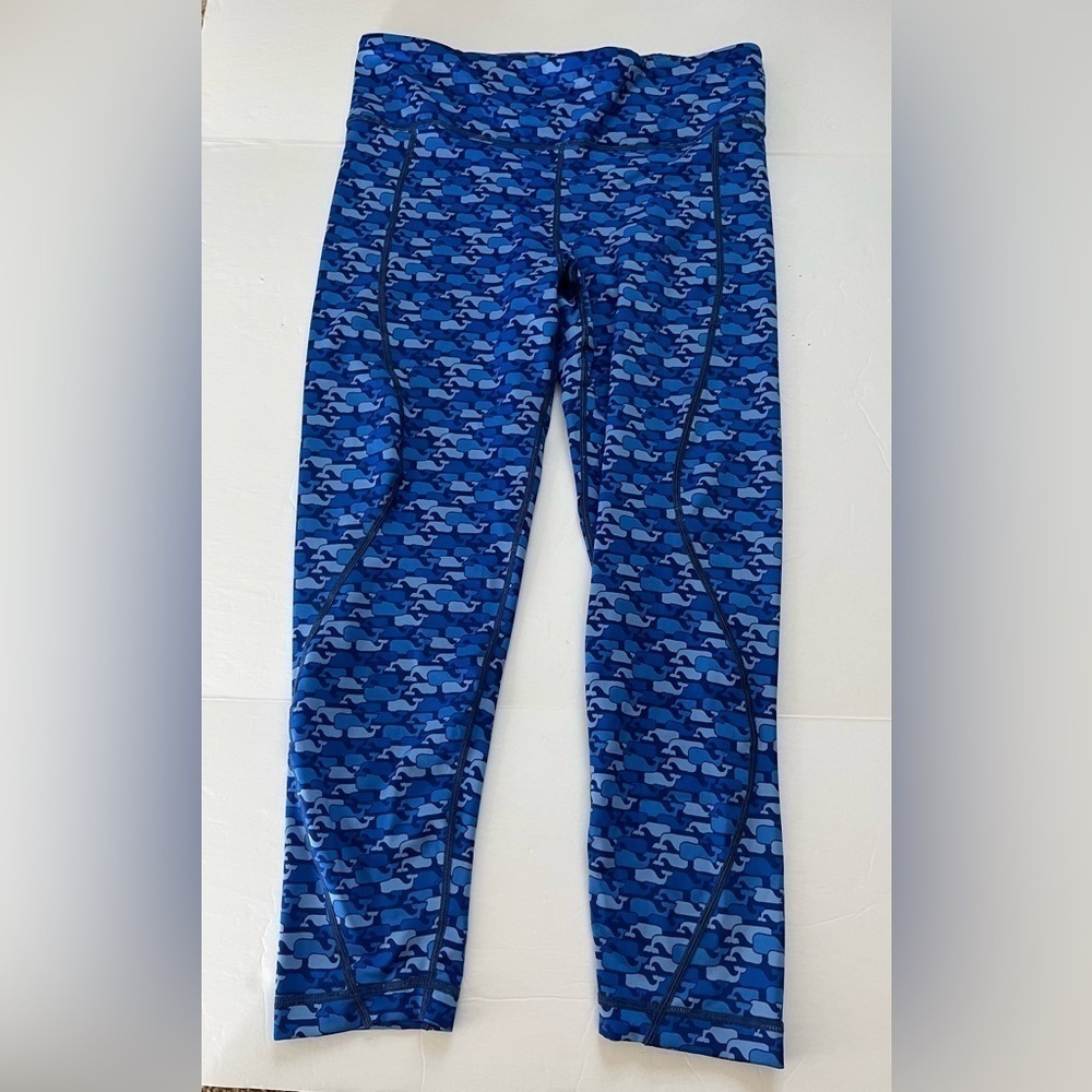 Vineyard Vines Performance Whale Outline Blue Printed Leggings Cropped Size Med
